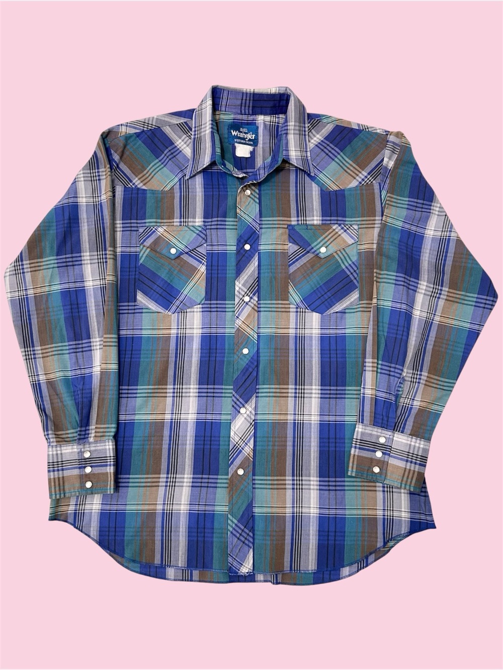 Vintage 90s Wrangler Pearl Snap Long Sleeve Button Down Plaid Western Large